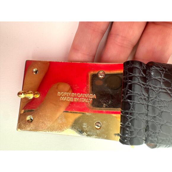 DSQUARED2 NWOT Black Leather Plaque Croc Embossed Belt Size 70 Made in Italy main image 4